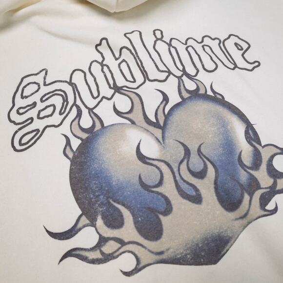 H&M Sublime Ivory Blue Logo Heart Sweatshirt Hoodie Full Zip Womens Size M - Picture 9 of 13